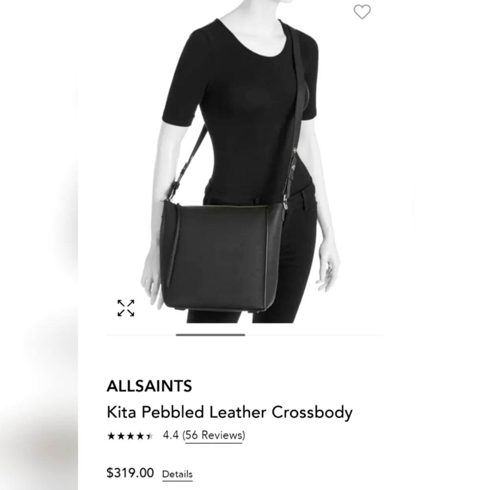 ALLSAINTS Kita Pebbled Leather Crossbody in Black-Brand New!!!